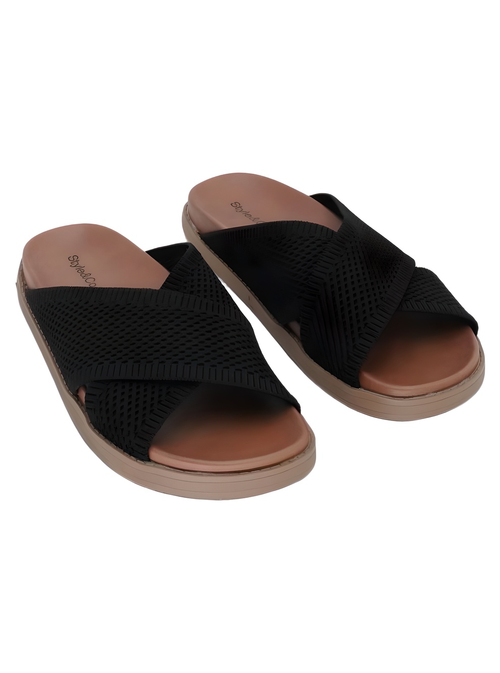 Style & Co Womens Roryy Knit X-Band Slide Sandals Black Beauty Size 7.5M
